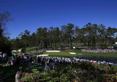 THE PAR-3 16TH HOLE AT AUGUSTA NATIONAL GOLF CLUB