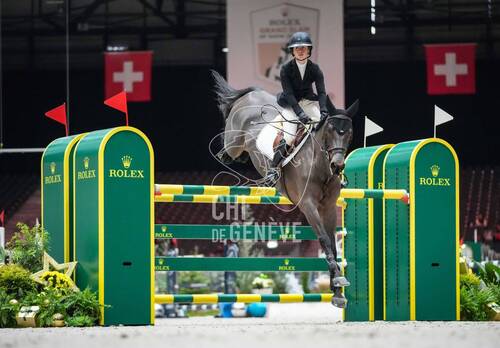Alessia ARRIGO ZAZADZE (TUR) riding DAWSON during the day 3 of Rolex Grand Slam of Show Jumping 2024 at Palexpo on December 13, 2024 in Geneva, Switzerland. (Photo by Pierre Costabadie/Icon Sport)