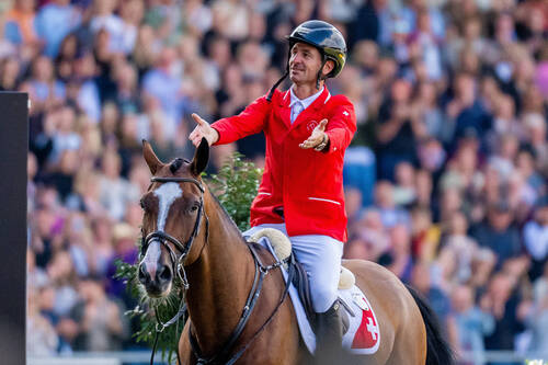 Steve Guerdat (SUI) rides Dynamix de Belheme during the FEI Jumping World Championship - Third Competition Individual Final at the FEI World Championships Aachen 2026Photo Credit: FEI/Benjamin Clark