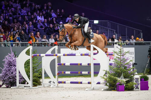 Thibaut Keller (SUI) riding Arley de Vayrie during the the day 4 of Rolex Grand Slam of Show Jumping on December 10, 2022 in Geneva, Switzerland. (Photo by Pierre Costabadie/Icon Sport)