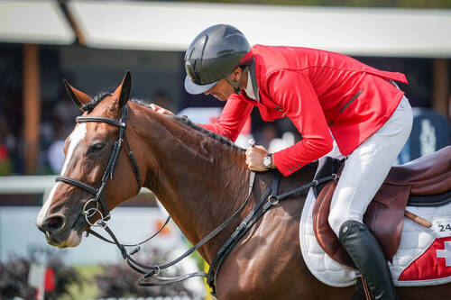 Guerdat Steve (SUI) riding Dynamix de Belheme during the FEI Jumping European Championship Milan  at Hippodrome of San Siro on September 3, 2023 in Milan, Italy. (Photo by Pierre Costabadie/Icon Sport)