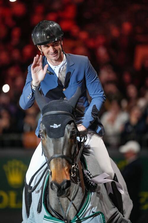 Steve GUERDAT (SUI) riding VENARD DE CERISY during the day 4 of Rolex Grand Slam of Show Jumping 2024 at Palexpo on December 14, 2024 in Geneva, Switzerland. (Photo by Pierre Costabadie/Icon Sport)