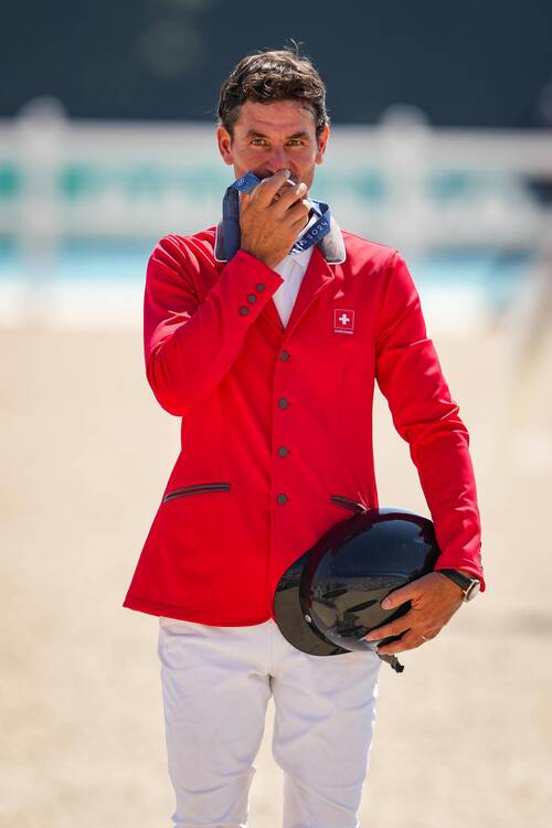 Steve GUERDAT (silver) Christian KUKUK (gold) and Maikel VAN DER VLEUTEN (bronze) during the Paris Olympic Games 2024 - Equestrian - Day 11 at Chateau de Versailles on August 6, 2024 in Versailles, France.  (Photo by Scoop Dyga/Icon Sport)