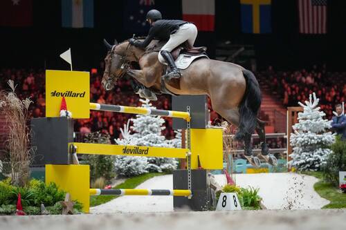 Gilles THOMAS (BEL) riding LUNA VAN HET DENNEHOF during the day 2 of Rolex Grand Slam of Show Jumping 2024 at Palexpo on December 12, 2024 in Geneva, Switzerland. (Photo by Pierre Costabadie/Icon Sport)