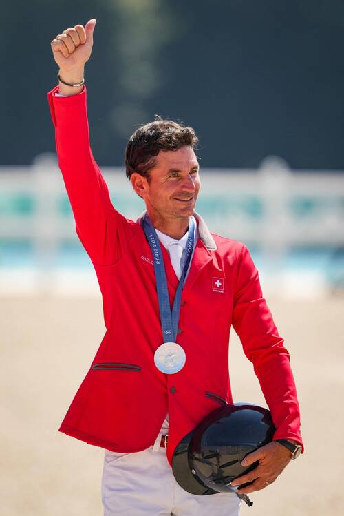 Steve GUERDAT (silver) Christian KUKUK (gold) and Maikel VAN DER VLEUTEN (bronze) during the Paris Olympic Games 2024 - Equestrian - Day 11 at Chateau de Versailles on August 6, 2024 in Versailles, France.  (Photo by Scoop Dyga/Icon Sport)