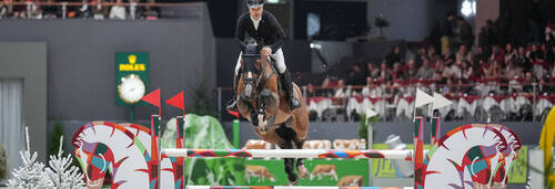 Niklaus RUTSCHI (SUI) riding OXANA VD BISSCHOP during the Day 4 of the 64th CHI of Geneva on December 13, 2025 in Geneva, Switzerland.  (Photo by Pierre Costabadie/Icon Sport)